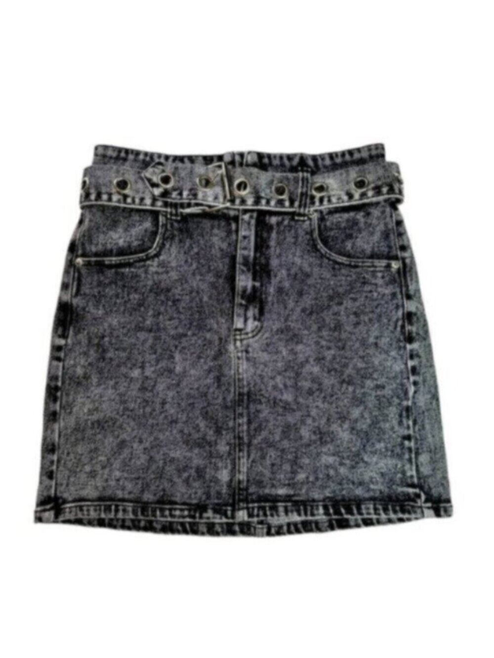 Signature8 | Black & Grey Denim Mini Skirt with Belt Size Medium